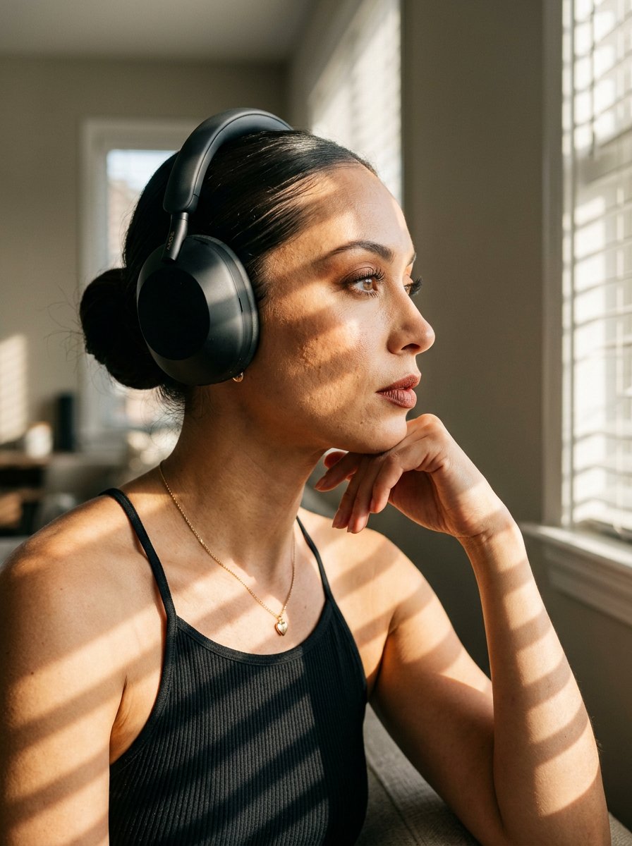 Sunlit Portrait with Headphones 3