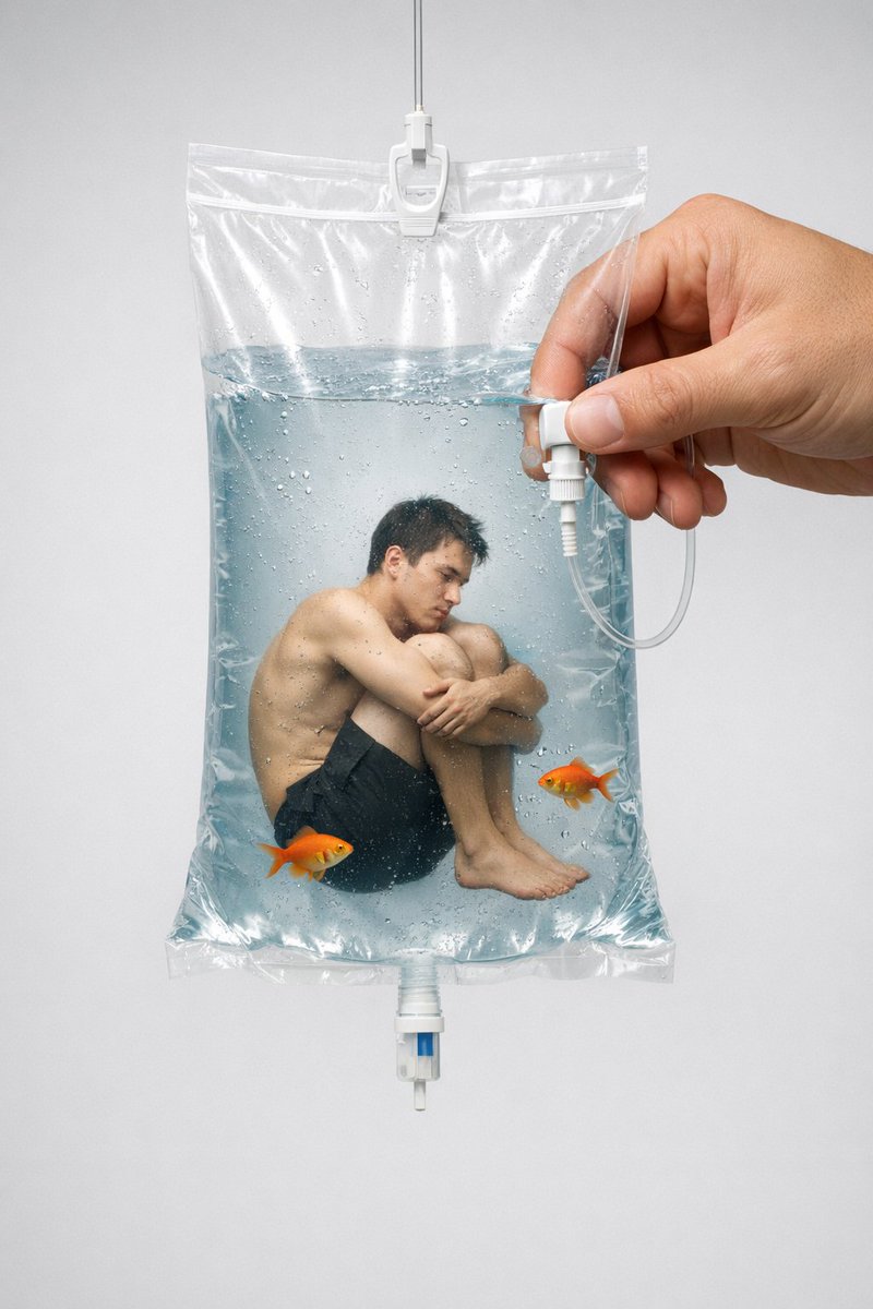 Conceptual Editorial Visual Prompt: Contained Human Aquarium 2
