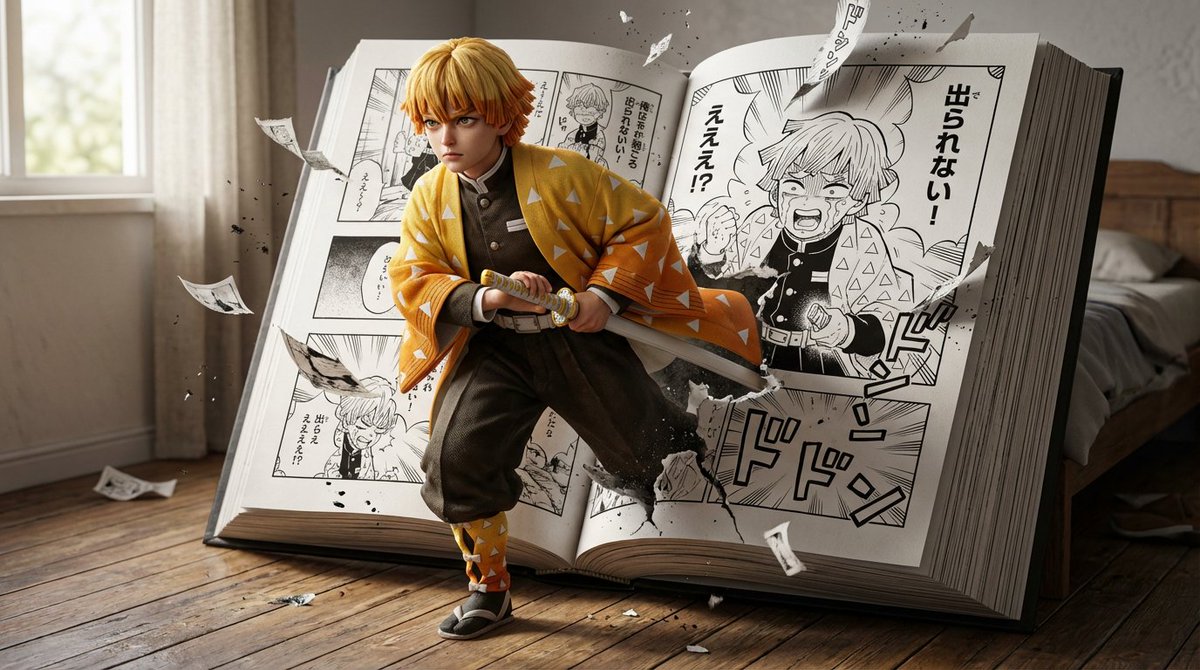 Hyper-realistic crossover image of Zenitsu Agatsuma from Demon Slayer 1