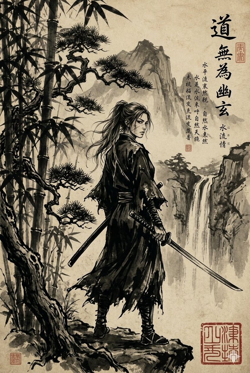 Ink-Wash Samurai Landscape 1