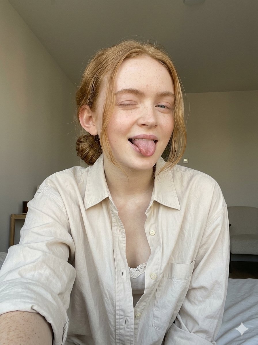 Photorealistic Candid Selfie with Playful Expression 2