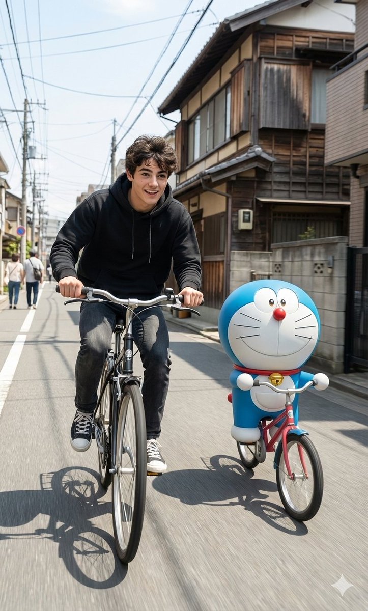 Cinematic Realism with Cartoon Character on Bicycle 1