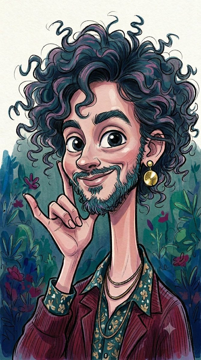 Curly Haired Watercolor Caricature 2