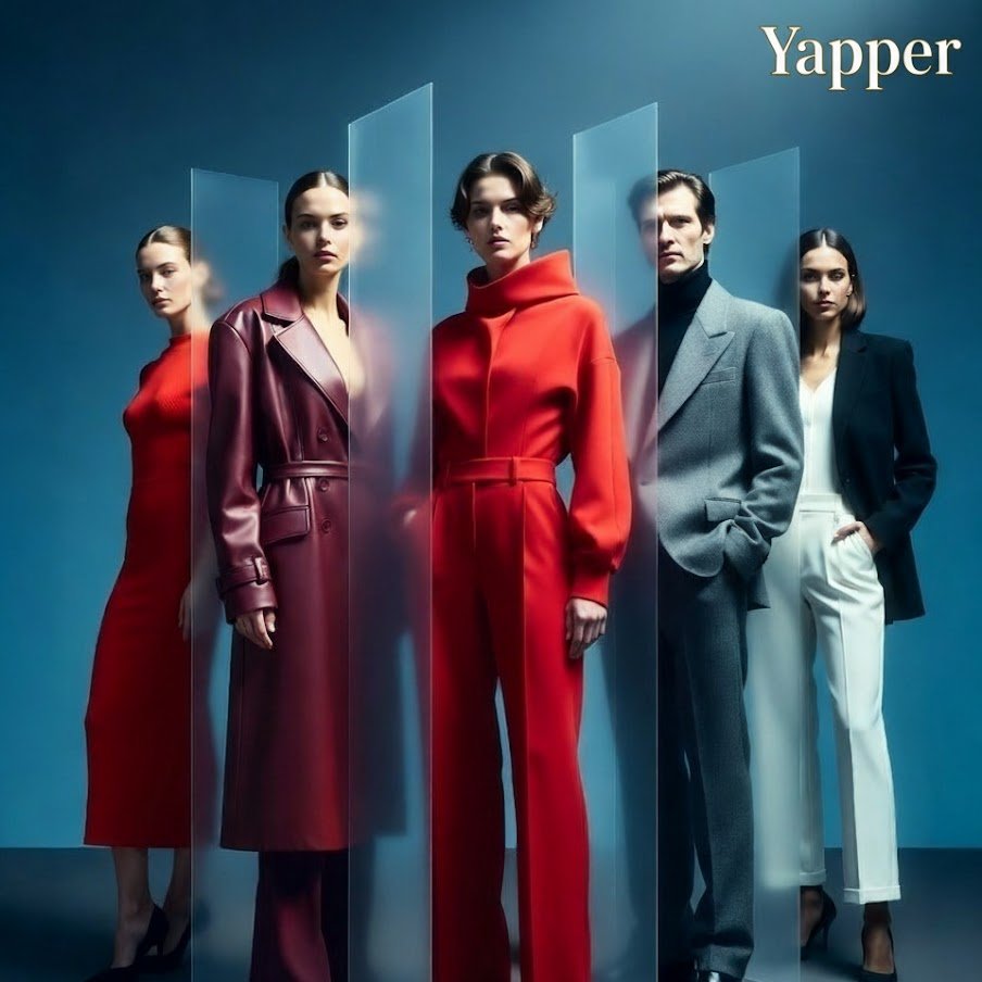 Cinematic Poster of Five Models with Vertical Panel Distortion 1