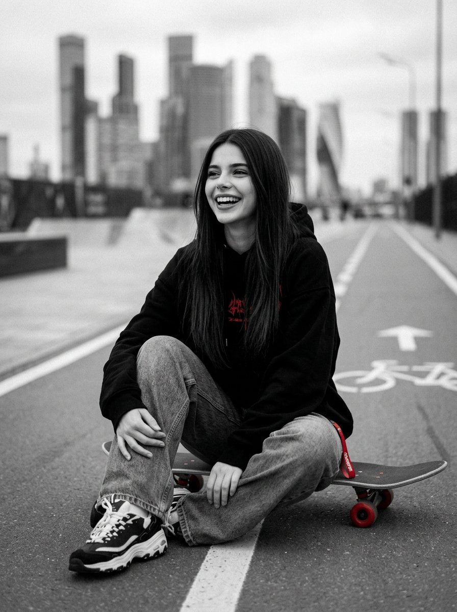 Cinematic Black, White, and Red Street Photography Portrait 2