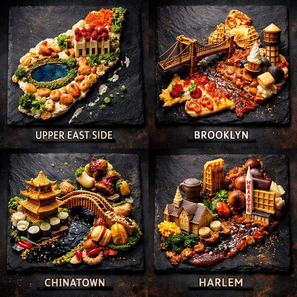 Extreme Food Art Grid of New York Neighborhoods 1
