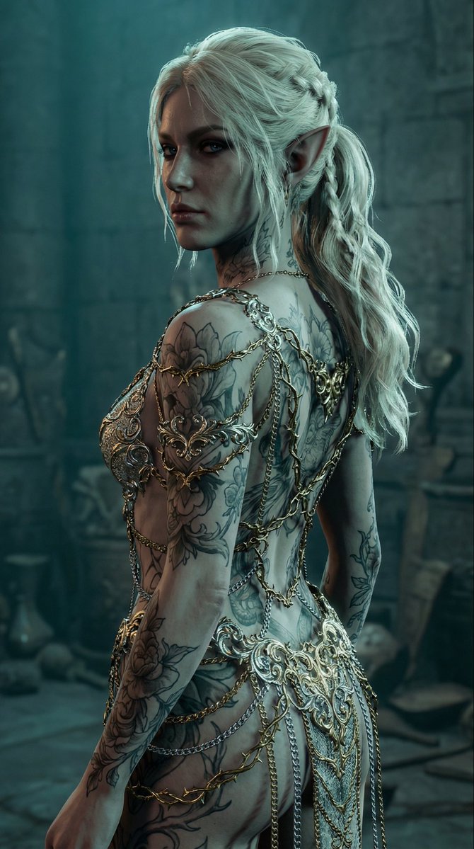 Elven Woman with Ornate Chain Dress 1