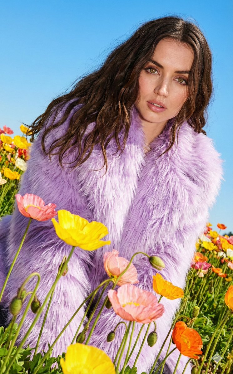 Harsh Flash Fashion Portrait in Flower Field Prompt 2