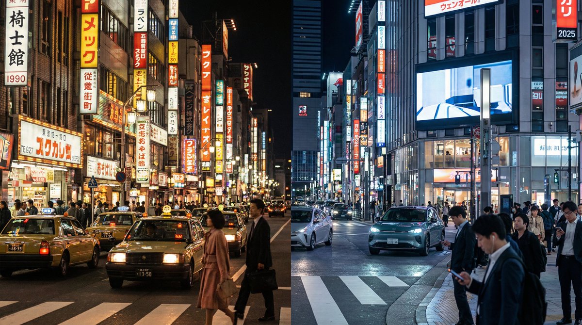 Split-screen time-lapse of same location by coordinates 4