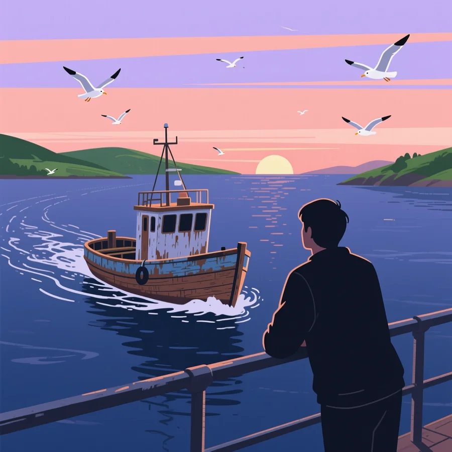 Fishing Boat Sunset Illustration 2