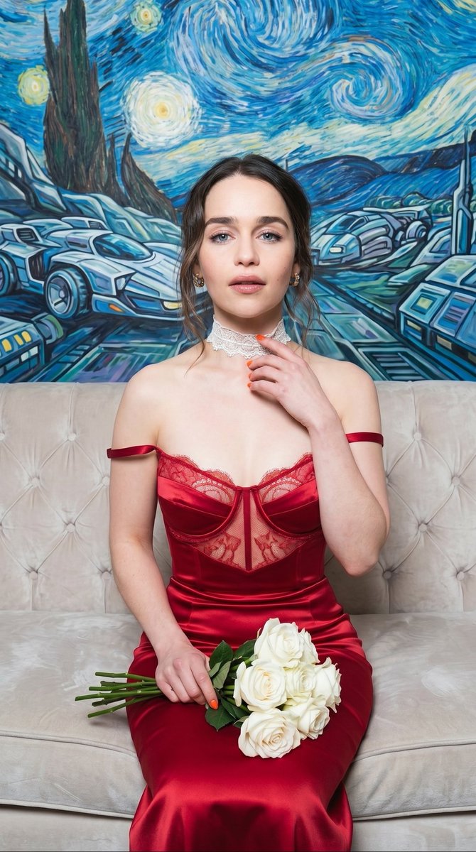 High-Fashion Boudoir with Futuristic Van Gogh Backdrop 1