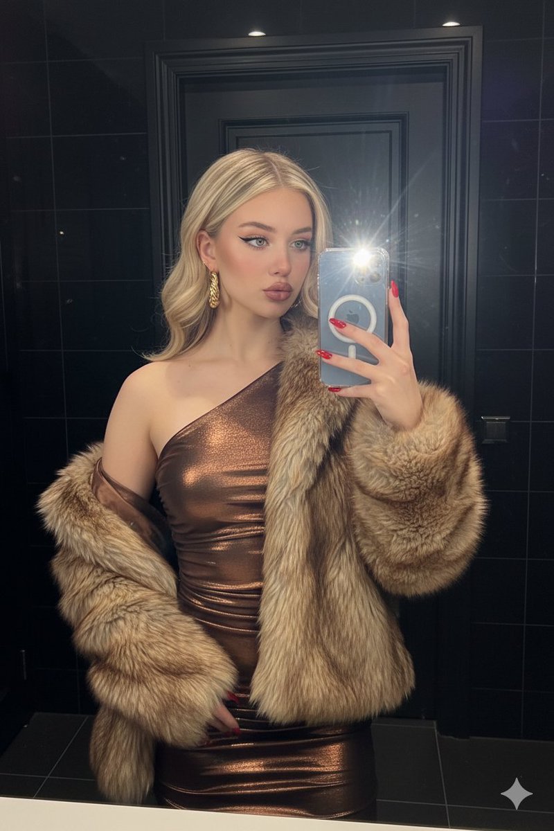 High-Contrast Mirror Selfie with Nightlife Glamour 1