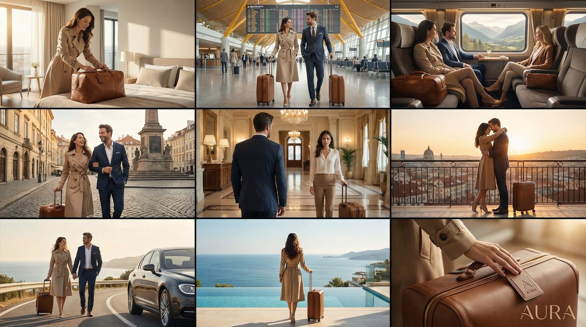 Commercial Ad Storyboard Prompt for Luxury Luggage 1