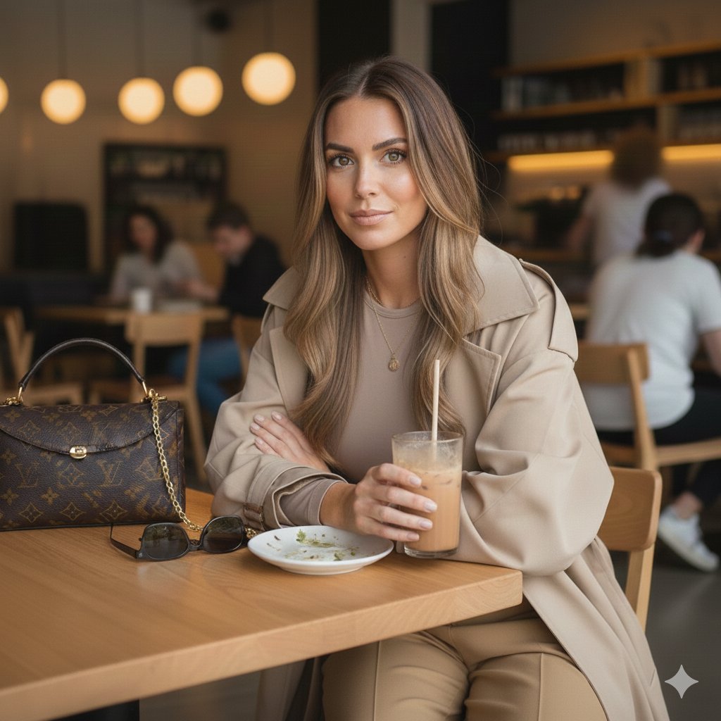 Aesthetic café lifestyle portrait in activewear prompt 2
