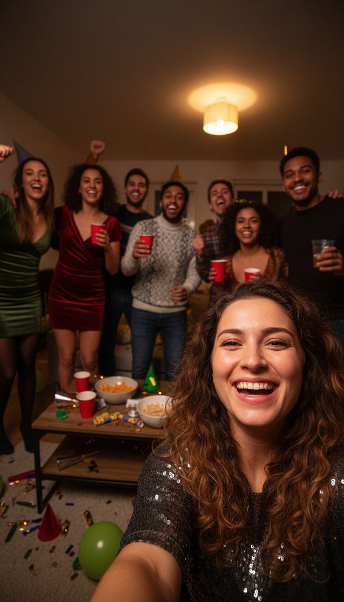 Realistic Group Selfie with Smartphone Flash Effect 1