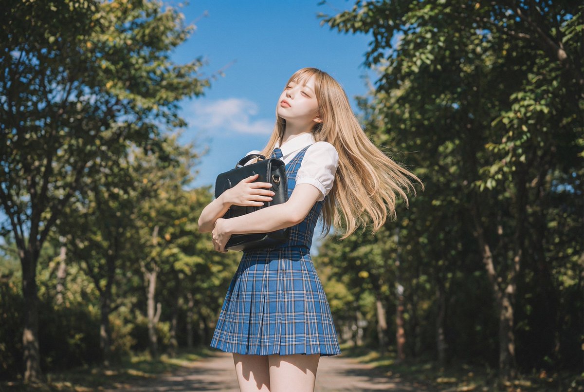 Blonde Girl Walking Down a Tree-Lined Street Video Prompt 1