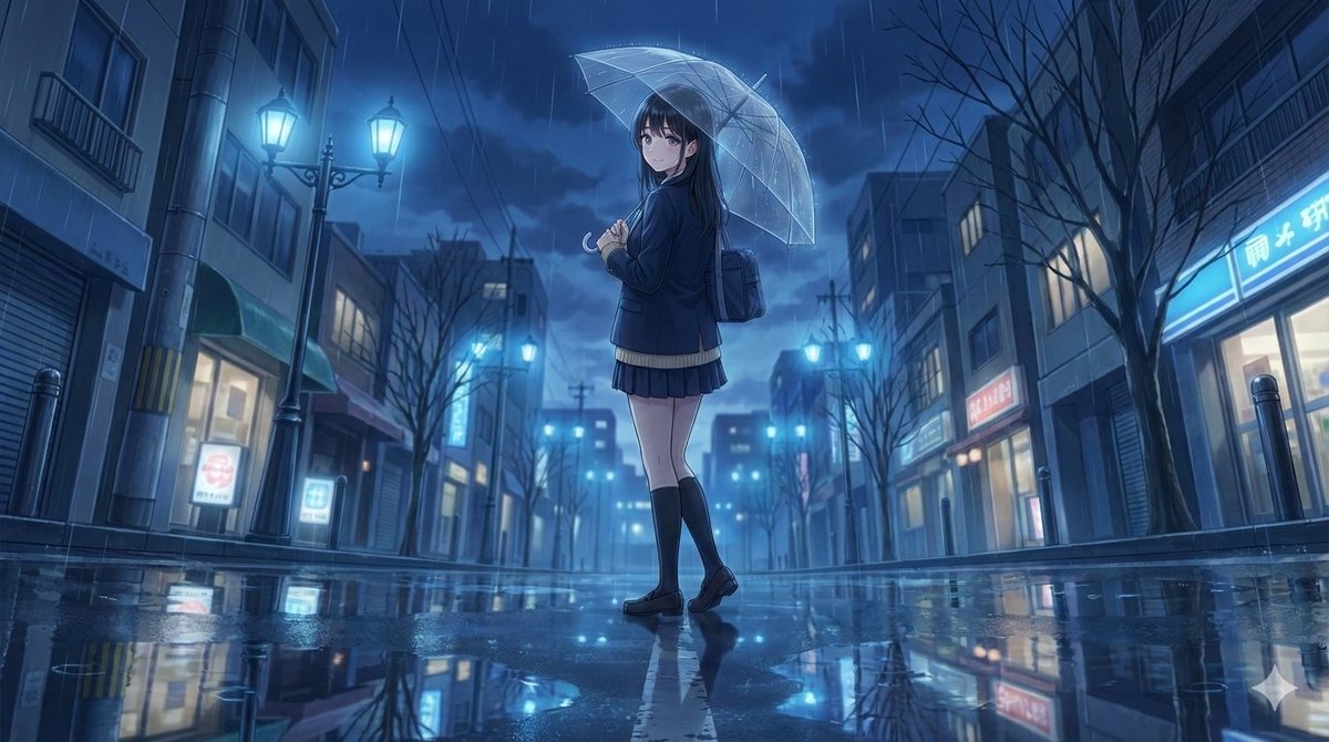 4K Anime Illustration of Girl in Rain 1