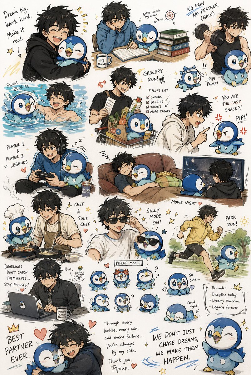 Anime Boy and Piplup Adventure Sheet 1