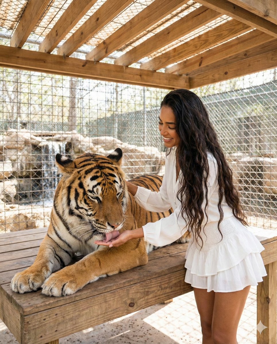 Woman Interacting with Bengal Tiger in Sanctuary 1