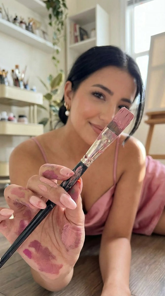 Ultra-Photoreal Lifestyle Portrait in an Art Studio with Pink Paint 2