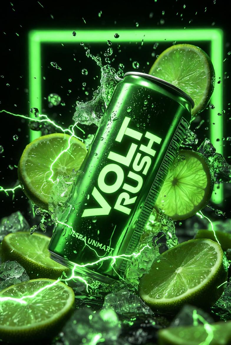 Ultra-Cinematic Product Photography of 'VOLT RUSH' Energy Drink 4