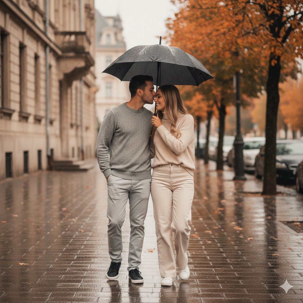 Romantic Rainy Autumn Couple Portrait 1