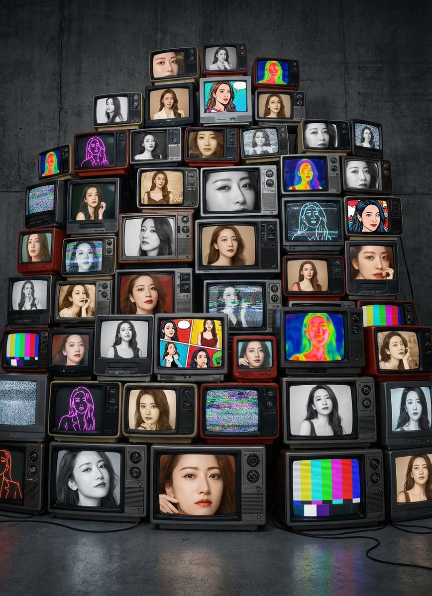 Girlfriend Portrait on Vintage CRT TV Wall 1