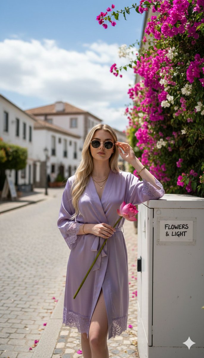 Photorealistic Portrait in a European Street with Bougainvillea 3