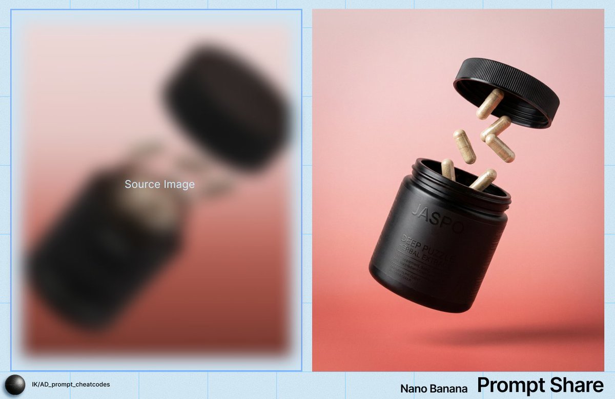 Commercial Product Shot of Levitating Supplement Jar and Capsules 1