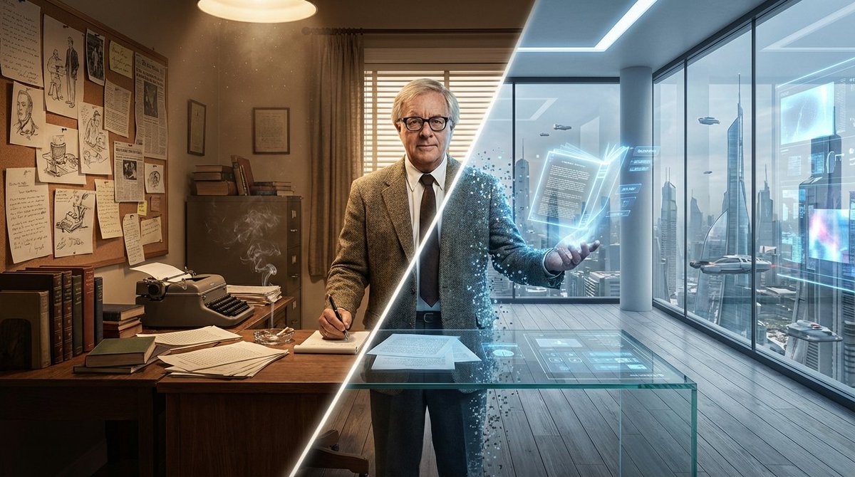 Asimov Visionary Split-Scene Concept Art Prompt 4