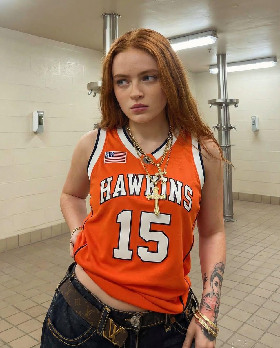 Y2K Streetwear Portrait of Sadie Sink in a Locker Room 2