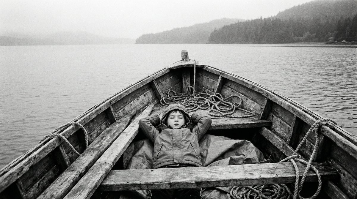 Black and White Documentary Photo of Child in Boat 1