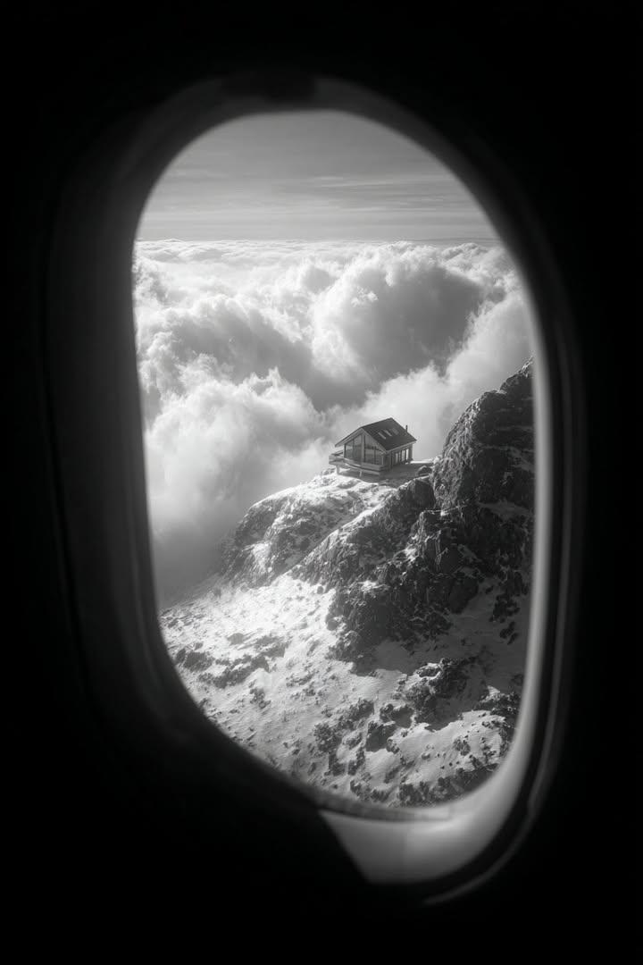 Black and White Futuristic House from Airplane Window 4