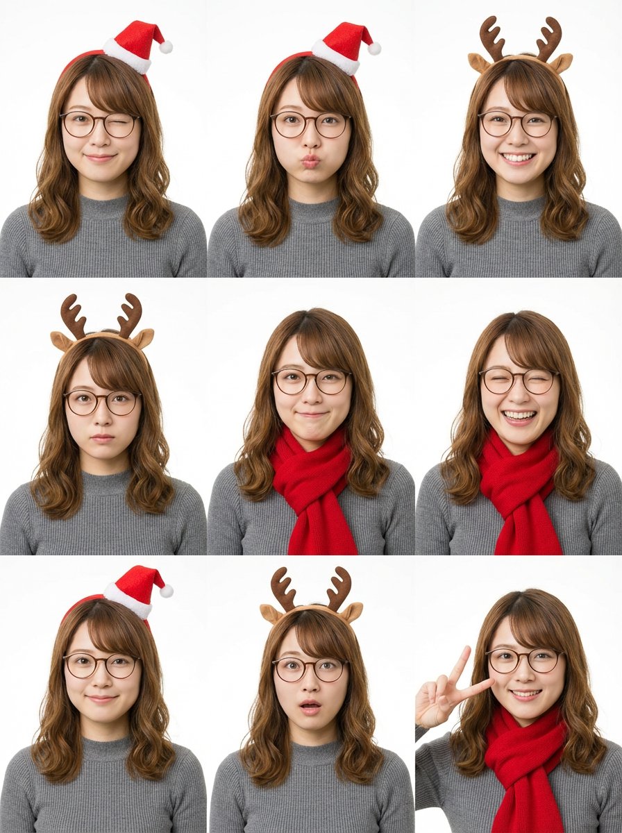 9-Grid Minimalist Christmas Portrait Prompt 2