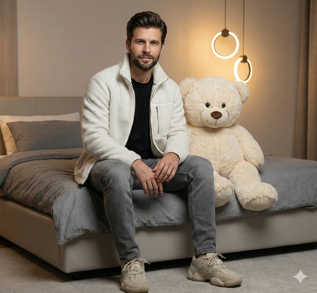 Realistic Portrait of Man with Teddy Bear 1