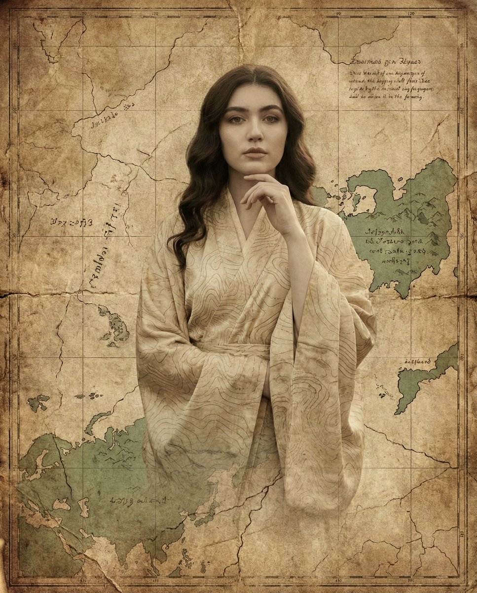 Surreal Fine-Art Portrait Emerging from Ancient Map 2