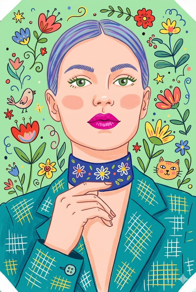 Whimsical Folk-Art Illustration Scene 1