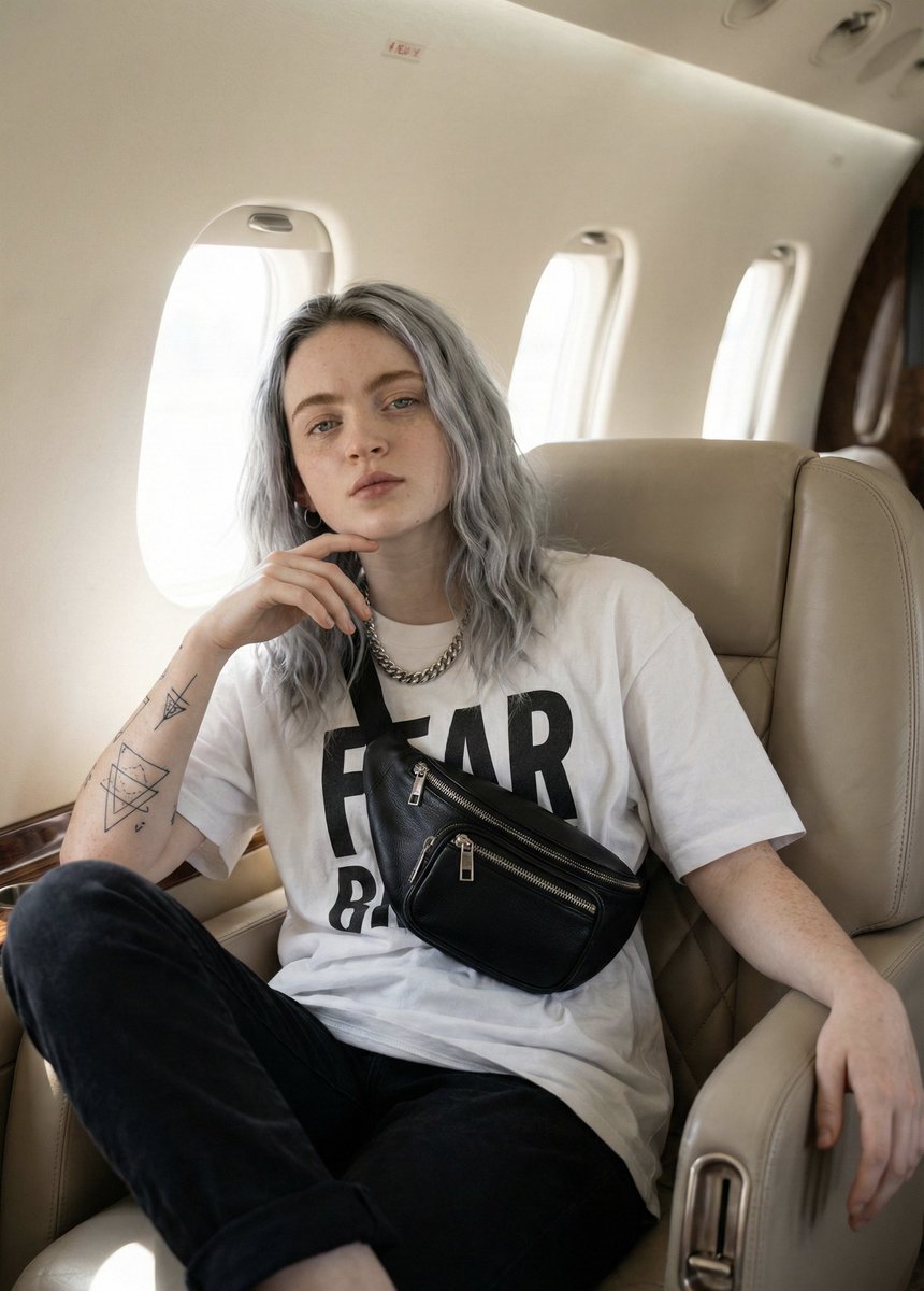JSON Prompt for Edgy Portrait of Sadie Sink in Private Jet 2