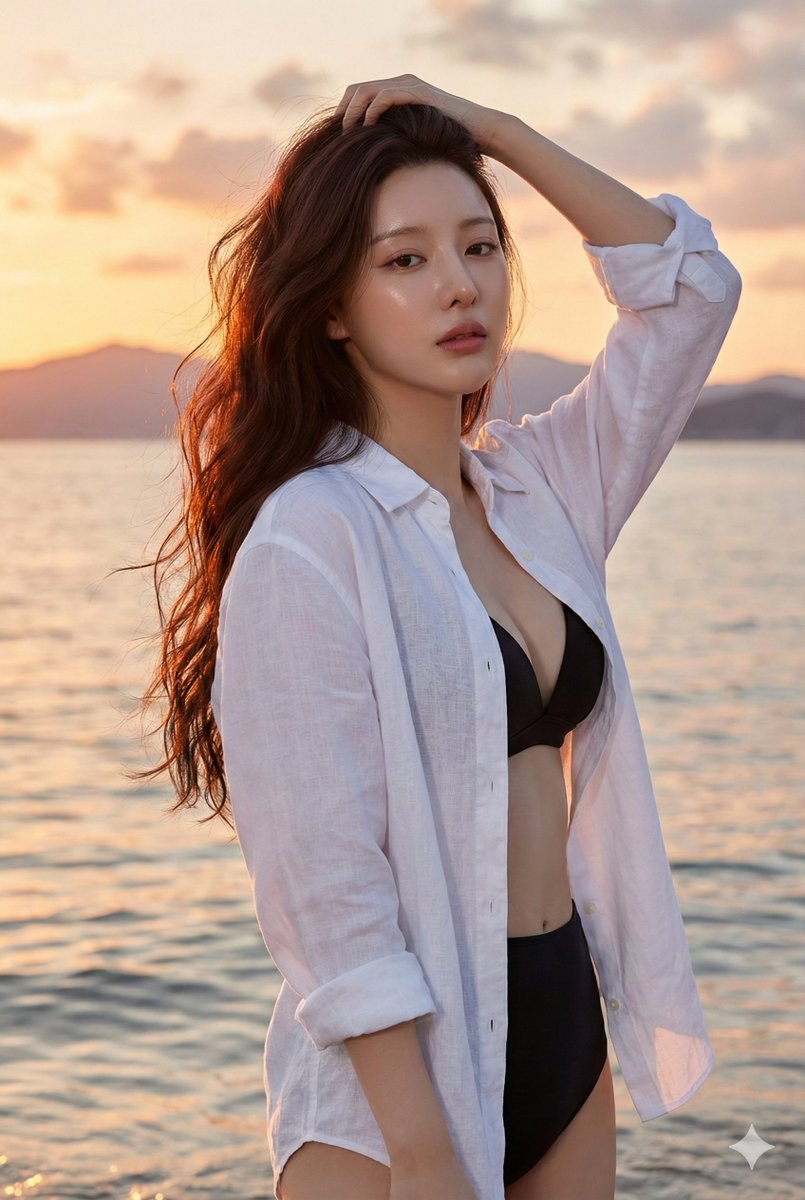 East Asian Woman Beach Portrait at Sunset 1