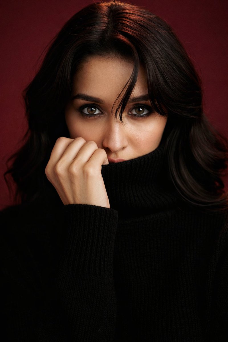 Shraddha Kapoor Black Turtleneck Studio Portrait Prompt 2
