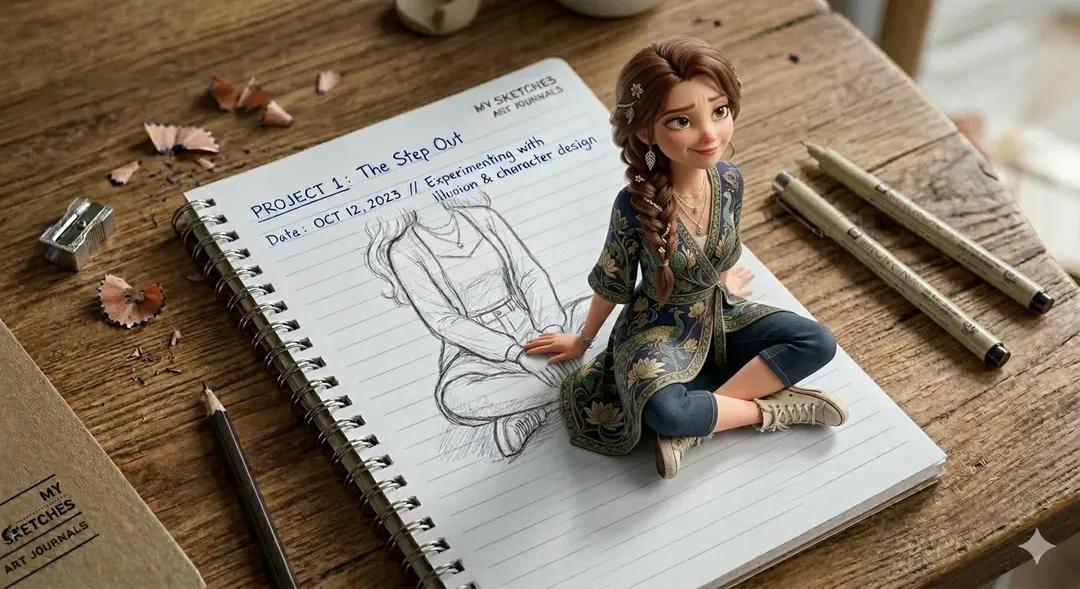 3D Pop-Out Illusion Artwork of a Girl from a Notebook 2