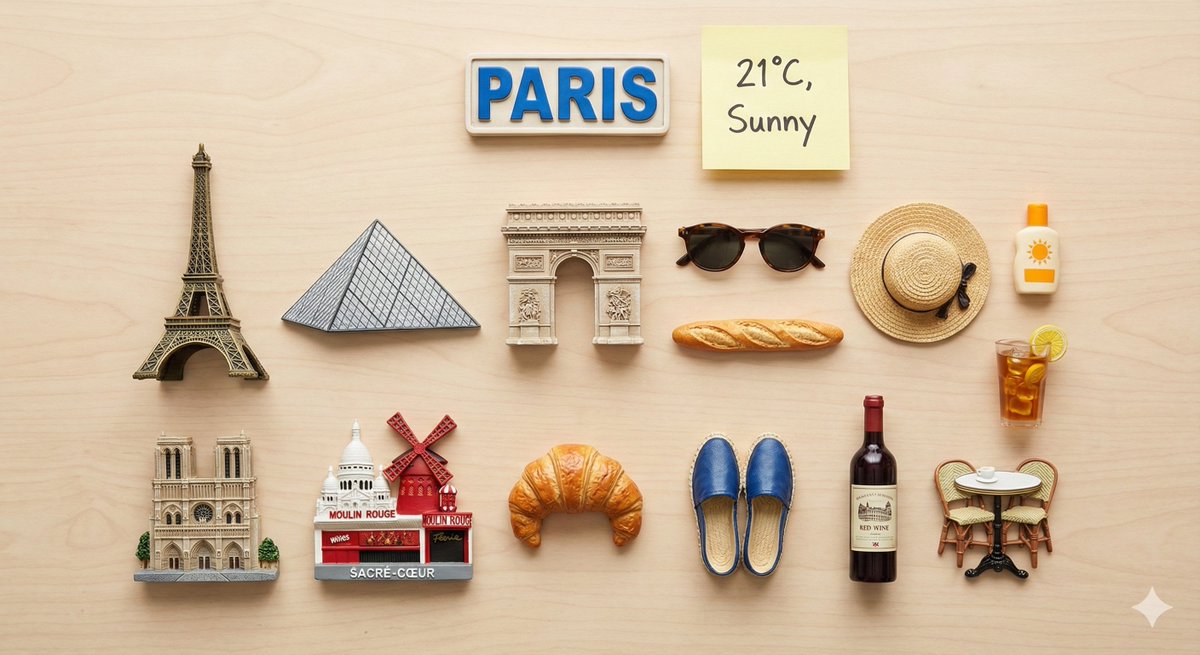Knolling Flatlay of City Landmark Magnets 3