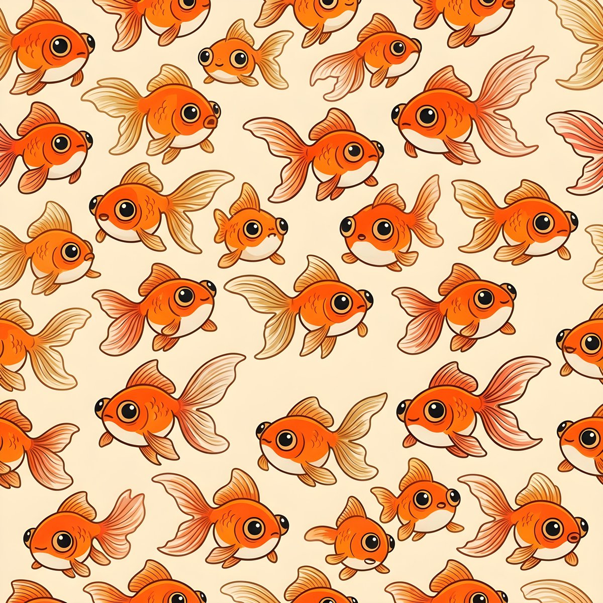 Seamless Pattern of Cartoonish Fancy Goldfish