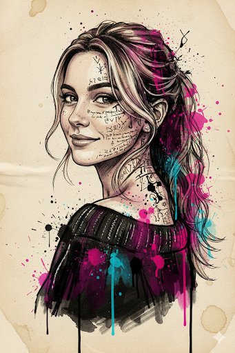 Mixed Media Portrait with Abstract Watercolor and Sketch 1