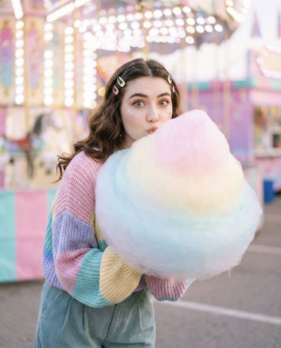 Cozy-Sweet Editorial Portrait with Cotton Candy 2