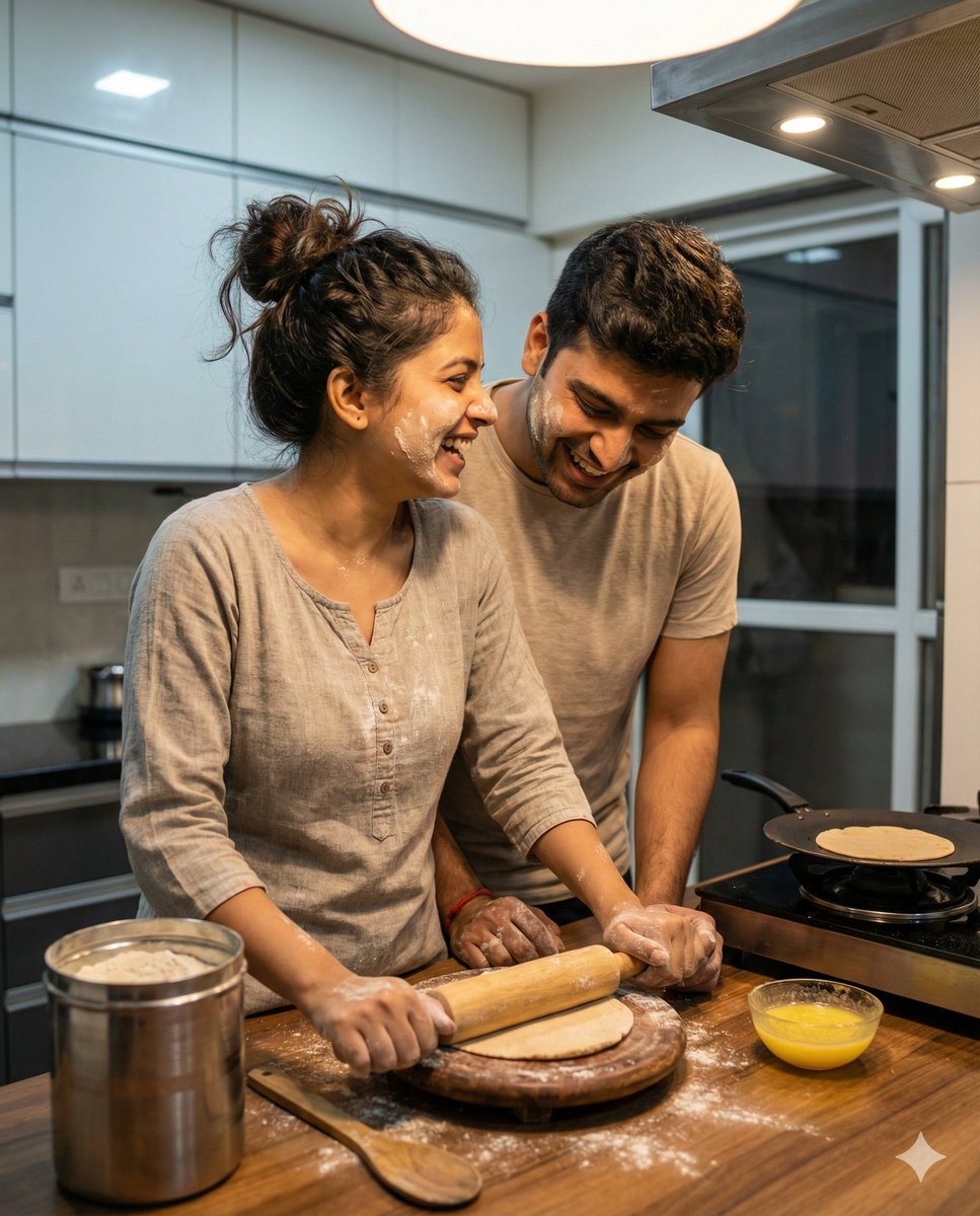 Ultra-realistic Indian Couple Cooking Portrait 1