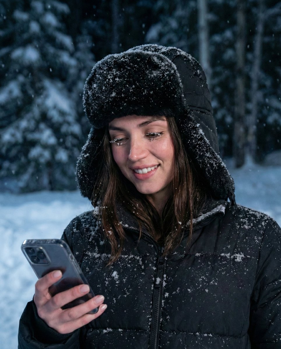 Conceptual Winter Night Portrait with Smartphone 1