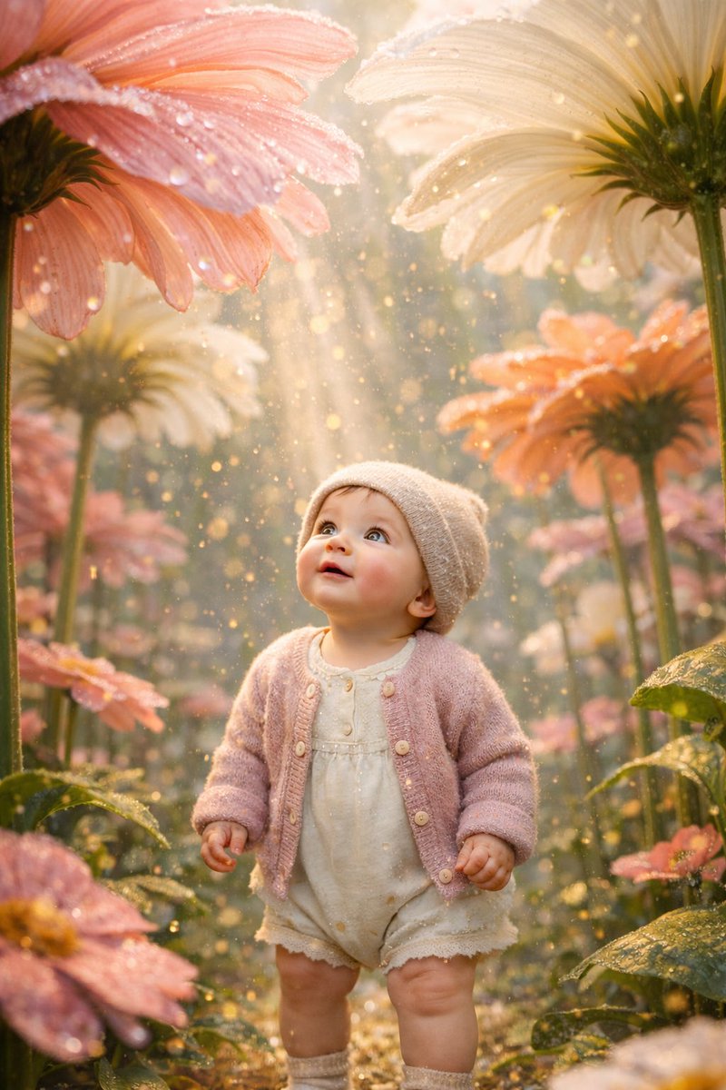 Ultra-Realistic Surreal Conceptual Portrait of a Baby in a Gigantic Flower Field 1