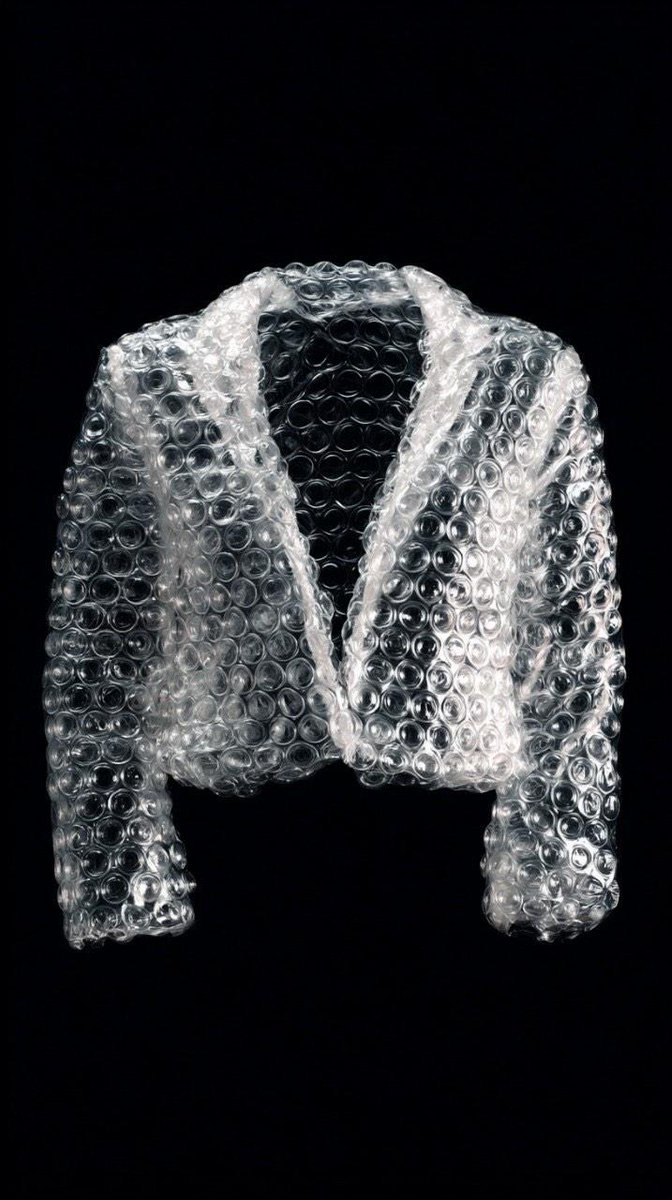 Minimalist studio shot of transparent bubble wrap fashion item 1