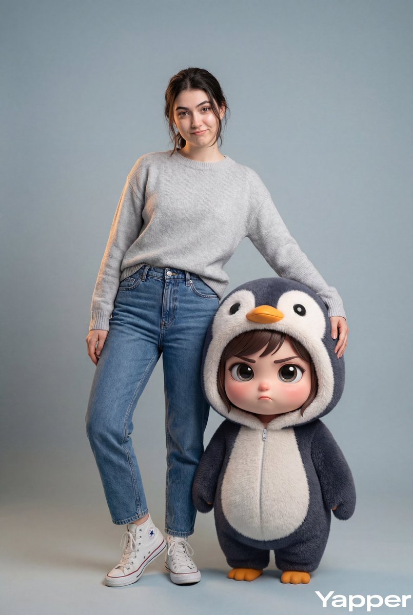 Hyper-Realistic Portrait with Chibi Penguin Character 1